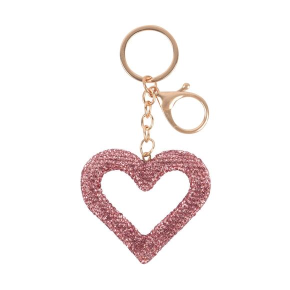 Elegant Open Heart Shape Bling Crystal Rhinestone Keychain Bag Charm Pink - Picture 1 of 2